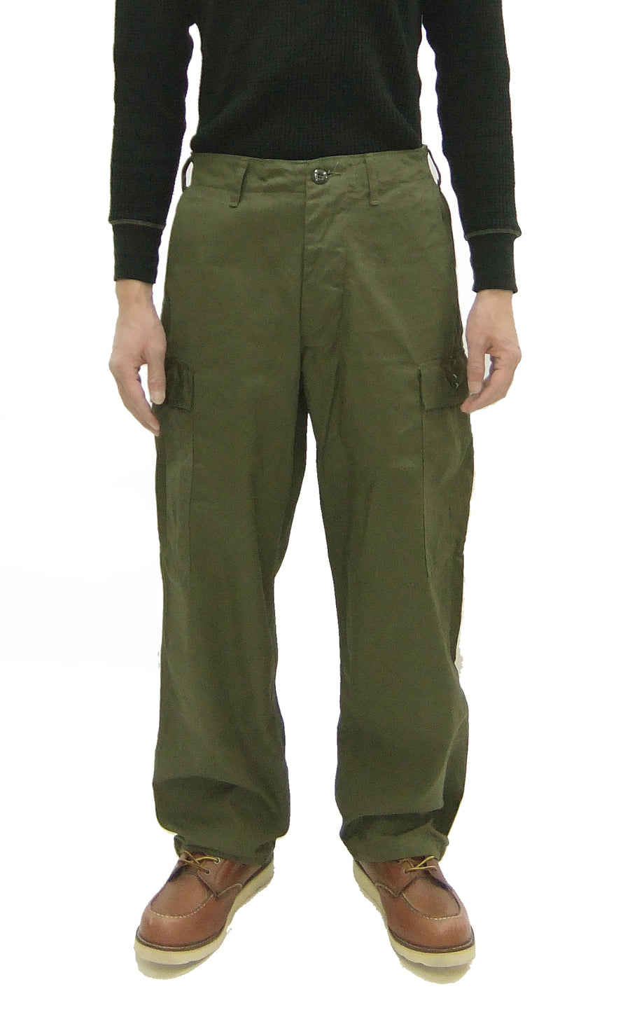 Buzz Rickson Cargo Pants with Loose-Fit Straight Wide-Leg Men's Reproduction of US Army Vietnam Tropical Jungle Trouser BR42500 Olive