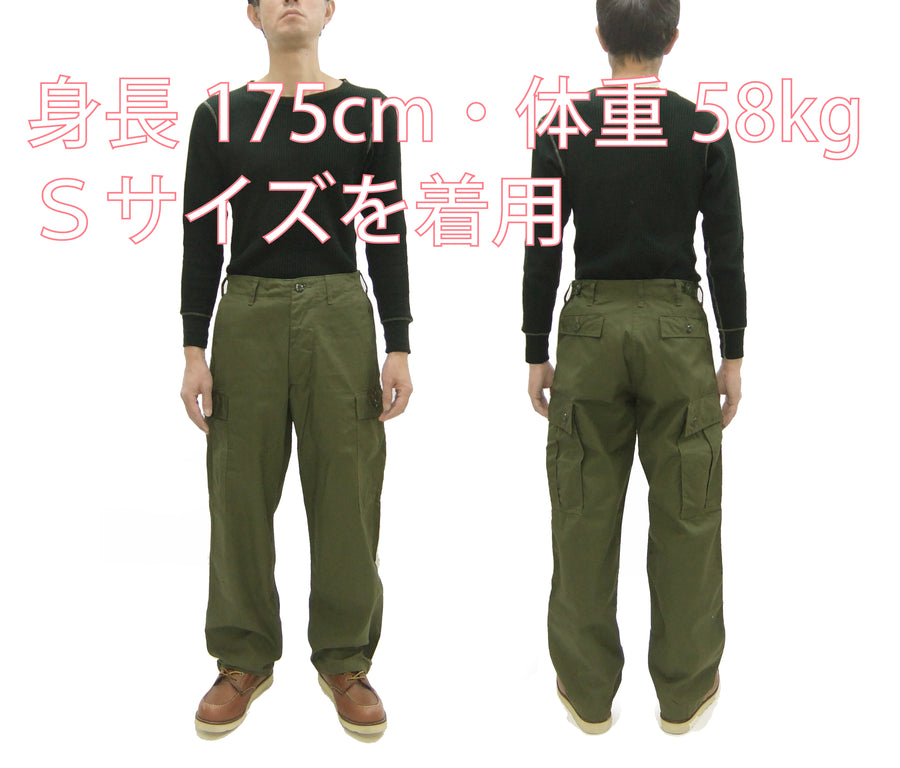 Buzz Rickson Cargo Pants with Loose-Fit Straight Wide-Leg Men's Reproduction of US Army Vietnam Tropical Jungle Trouser BR42500 Olive