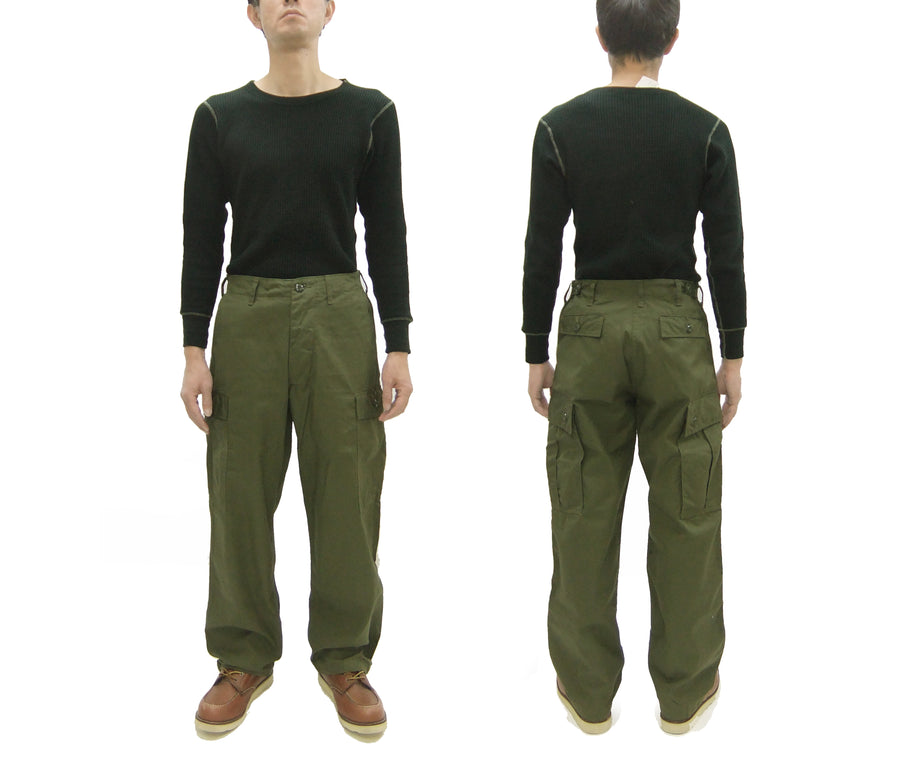 Buzz Rickson Cargo Pants with Loose-Fit Straight Wide-Leg Men's Reproduction of US Army Vietnam Tropical Jungle Trouser BR42500 Olive