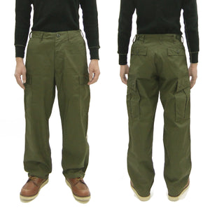 Buzz Rickson Cargo Pants with Loose-Fit Straight Wide-Leg Men's Reproduction of US Army Vietnam Tropical Jungle Trouser BR42500 Olive