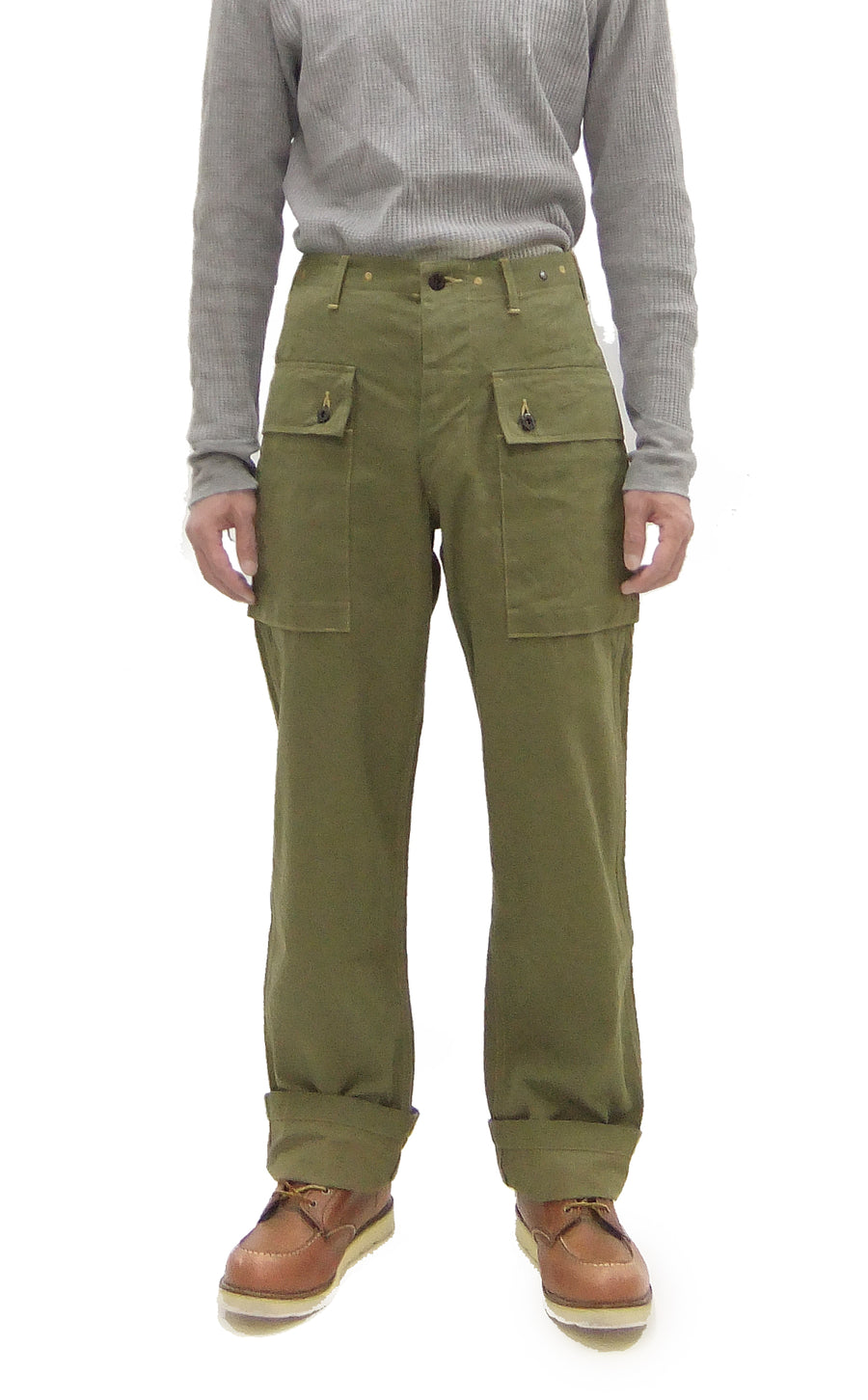 Buzz Rickson Cargo Pants Men's USMC P44 Combat Herringbone Trousers HBT P-44 Monkey Pants BR42501 Olive