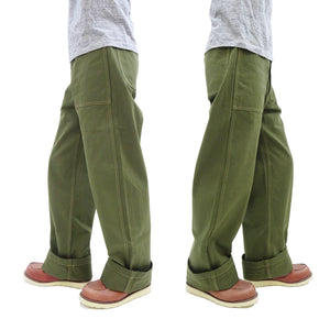 Buzz Rickson Herringbone Pants Men's Baggy Straight, Button Fly, Olive - U.S. Marine Corps M-1941 Utility Trousers Repro