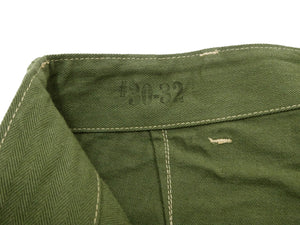 Buzz Rickson Herringbone Pants Men's Baggy Straight, Button Fly, Olive - U.S. Marine Corps M-1941 Utility Trousers Repro