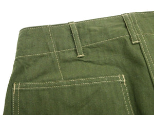 Buzz Rickson Herringbone Pants Men's Baggy Straight, Button Fly, Olive - U.S. Marine Corps M-1941 Utility Trousers Repro