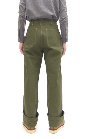Buzz Rickson Herringbone Pants Men's Baggy Straight, Button Fly, Olive - U.S. Marine Corps M-1941 Utility Trousers Repro