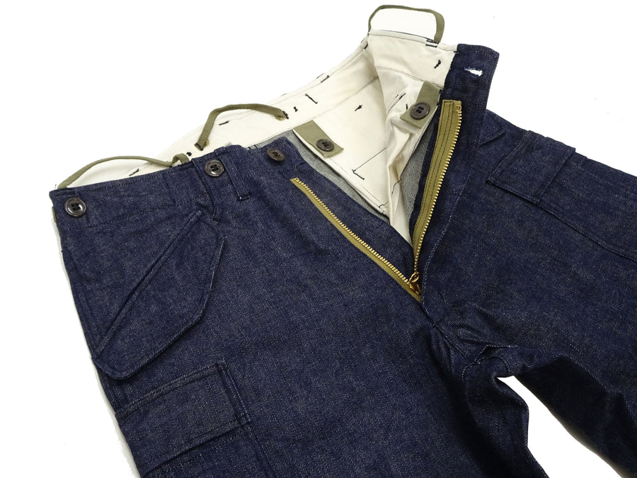 Buzz Rickson Men's Denim M-51 Field Trousers - Military-Inspired Baggy Cargo Pants in Indigo Denim - Made in Japan (BR42586 421A One Wash)