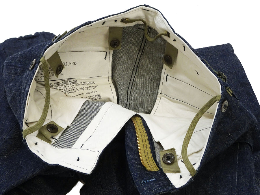 Buzz Rickson Men's Denim M-51 Field Trousers - Military-Inspired Baggy Cargo Pants in Indigo Denim - Made in Japan (BR42586 421A One Wash)