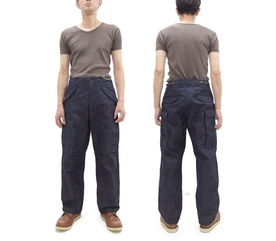 Buzz Rickson Men's Denim M-51 Field Trousers - Military-Inspired Baggy Cargo Pants in Indigo Denim - Made in Japan (BR42586 421A One Wash)
