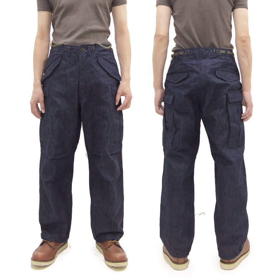 Buzz Rickson Men's Denim M-51 Field Trousers - Military-Inspired Baggy Cargo Pants in Indigo Denim - Made in Japan (BR42586 421A One Wash)