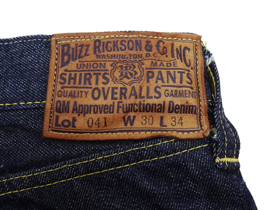 Buzz Rickson Jeans BR43041 Men's Reproduction of WWII Model Classic Straight Fit One-Washed 13.6 oz. Blue Indigo Denim Pants