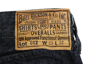 Buzz Rickson Black Denim Jeans BR43042 Men's William Gibson Collection WWII Style Classic Straight Fit 13.6 oz. Black Denim Pants 411A One-Wash