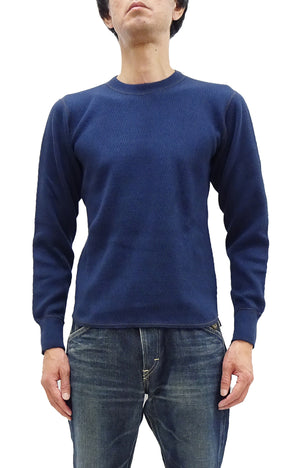 Buzz Rickson Waffle-Knit Thermal T-Shirt Men's Casual Long Sleeve Plain Crew Neck Waffle Tee BR63755 128 Navy-Blue