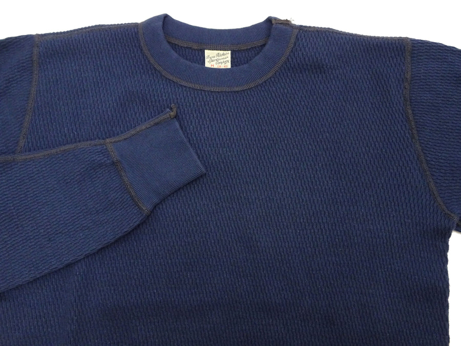 Buzz Rickson Waffle-Knit Thermal T-Shirt Men's Casual Long Sleeve Plain Crew Neck Waffle Tee BR63755 128 Navy-Blue