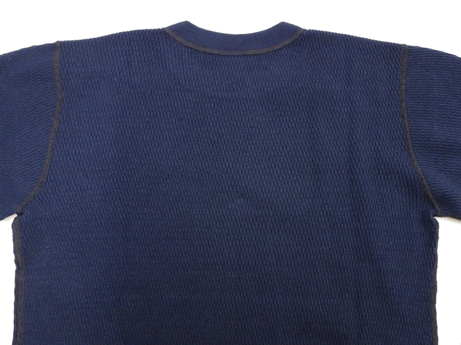 Buzz Rickson Waffle-Knit Thermal T-Shirt Men's Casual Long Sleeve Plain Crew Neck Waffle Tee BR63755 128 Navy-Blue