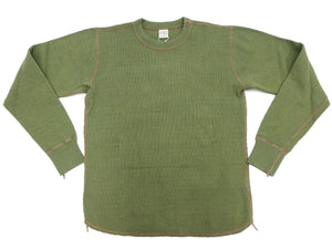 Buzz Rickson Waffle-Knit Thermal T-Shirt Men's Casual Long Sleeve Plain Crew Neck Waffle Tee BR63755 149 Olive