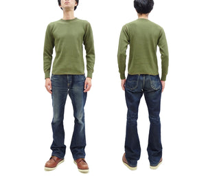 Buzz Rickson Waffle-Knit Thermal T-Shirt Men's Casual Long Sleeve Plain Crew Neck Waffle Tee BR63755 149 Olive