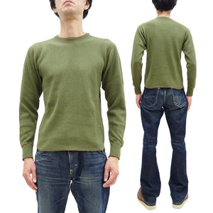 Buzz Rickson Waffle-Knit Thermal T-Shirt Men's Casual Long Sleeve Plain Crew Neck Waffle Tee BR63755 149 Olive