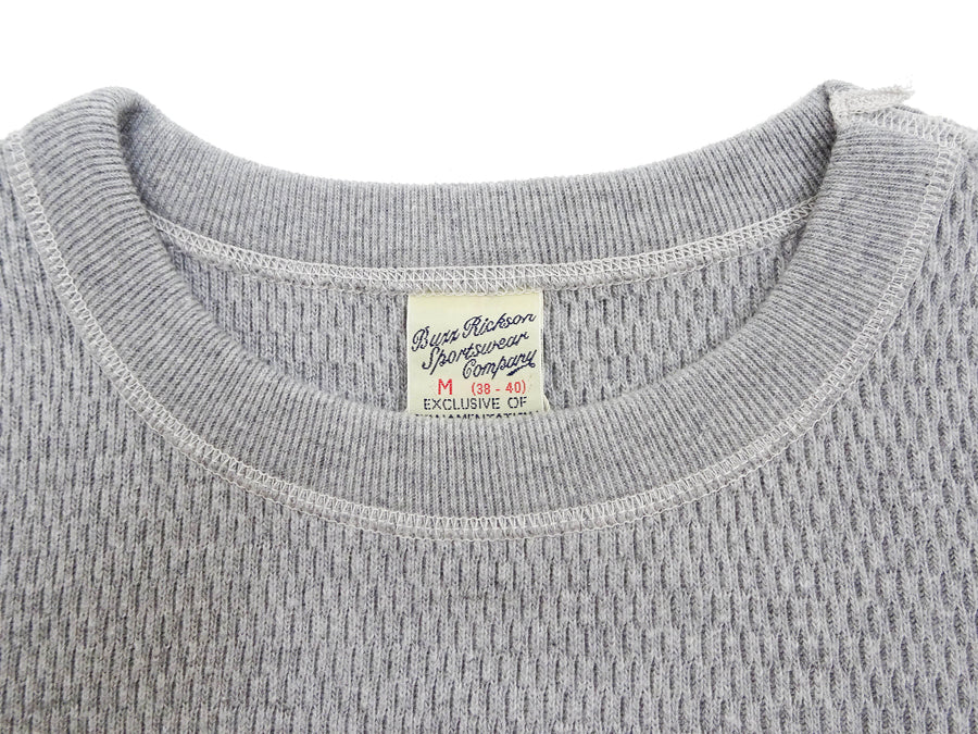 Buzz Rickson Waffle-Knit Thermal T-Shirt Men's Casual Long Sleeve Plain Crew Neck Waffle Tee BR63755 113 Heather Grey