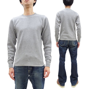 Buzz Rickson Waffle-Knit Thermal T-Shirt Men's Casual Long Sleeve Plain Crew Neck Waffle Tee BR63755 113 Heather Grey