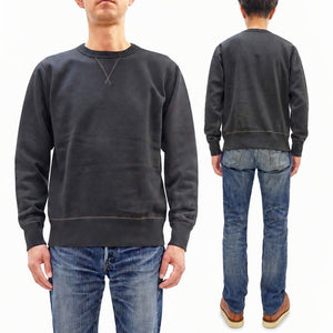Buzz Rickson's Men's Set-In Crew Neck Sweatshirt, Tubular Body, V-Gusset, 100% Cotton Brushed-Back Fleece, Made in Japan (BR65622 119 Faded Black)