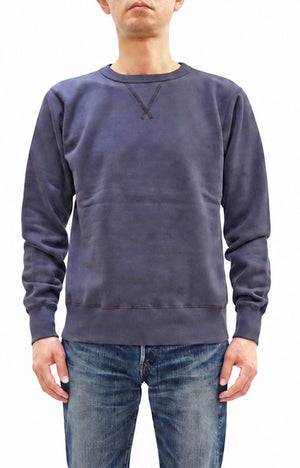 Buzz Rickson's Men's Set-In Crew Neck Sweatshirt, Tubular Body, V-Gusset, 100% Cotton Brushed-Back Fleece, Made in Japan (BR65622 128 Navy)