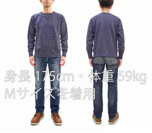 Buzz Rickson's Men's Set-In Crew Neck Sweatshirt, Tubular Body, V-Gusset, 100% Cotton Brushed-Back Fleece, Made in Japan (BR65622 128 Navy)