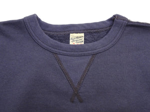 Buzz Rickson's Men's Set-In Crew Neck Sweatshirt, Tubular Body, V-Gusset, 100% Cotton Brushed-Back Fleece, Made in Japan (BR65622 128 Navy)