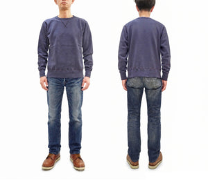 Buzz Rickson's Men's Set-In Crew Neck Sweatshirt, Tubular Body, V-Gusset, 100% Cotton Brushed-Back Fleece, Made in Japan (BR65622 128 Navy)