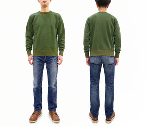 Buzz Rickson's Men's Set-In Crew Neck Sweatshirt, Tubular Body, V-Gusset, 100% Cotton Brushed-Back Fleece, Made in Japan (BR65622 149 Olive)
