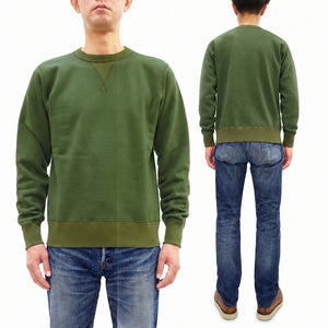 Buzz Rickson's Men's Set-In Crew Neck Sweatshirt, Tubular Body, V-Gusset, 100% Cotton Brushed-Back Fleece, Made in Japan (BR65622 149 Olive)