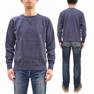 Buzz Rickson's Men's Set-In Crew Neck Sweatshirt, Tubular Body, V-Gusset, 100% Cotton Brushed-Back Fleece, Made in Japan (BR65622 128 Navy)