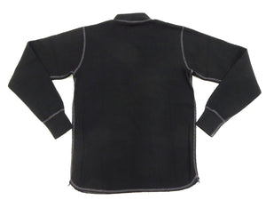 Buzz Rickson Waffle-Knit Thermal Henley T-Shirt Men's Long Sleeve Plain 3-Button Placket Heavyweight Thermal Tee BR68130 119 Black