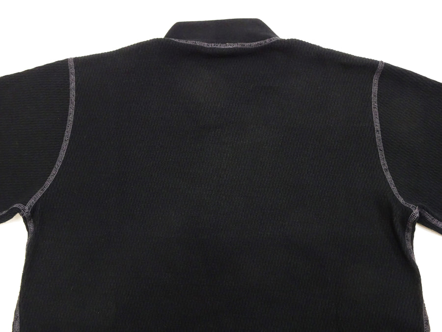 Buzz Rickson Waffle-Knit Thermal Henley T-Shirt Men's Long Sleeve Plain 3-Button Placket Heavyweight Thermal Tee BR68130 119 Black