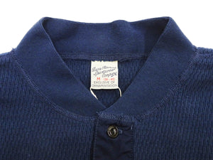 Buzz Rickson Waffle-Knit Thermal Henley T-Shirt Men's Long Sleeve Plain 3-Button Placket Heavyweight Thermal Tee BR68130 128 Navy-Blue