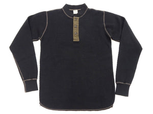 Buzz Rickson's Men's Vintage-Inspired Long-Sleeve Thermal Henley T-Shirt, 100% Cotton Waffle Knit, Three-Button Placket, Four-Needle Flatseams, Made in Japan (BR68130 119 Black)