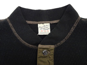 Buzz Rickson's Men's Vintage-Inspired Long-Sleeve Thermal Henley T-Shirt, 100% Cotton Waffle Knit, Three-Button Placket, Four-Needle Flatseams, Made in Japan (BR68130 119 Black)