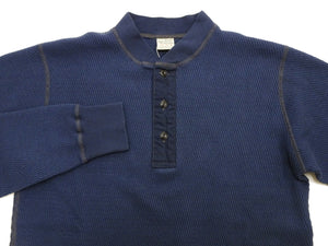 Buzz Rickson's Men's Vintage-Inspired Long-Sleeve Thermal Henley T-Shirt, 100% Cotton Waffle Knit, Three-Button Placket, Four-Needle Flatseams, Made in Japan (BR68130 128 Navy)