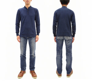 Buzz Rickson's Men's Vintage-Inspired Long-Sleeve Thermal Henley T-Shirt, 100% Cotton Waffle Knit, Three-Button Placket, Four-Needle Flatseams, Made in Japan (BR68130 128 Navy)