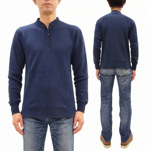 Buzz Rickson's Men's Vintage-Inspired Long-Sleeve Thermal Henley T-Shirt, 100% Cotton Waffle Knit, Three-Button Placket, Four-Needle Flatseams, Made in Japan (BR68130 128 Navy)
