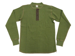 Buzz Rickson's Men's Vintage-Inspired Long-Sleeve Thermal Henley T-Shirt, 100% Cotton Waffle Knit, Three-Button Placket, Four-Needle Flatseams, Made in Japan (BR68130 149 Olive)