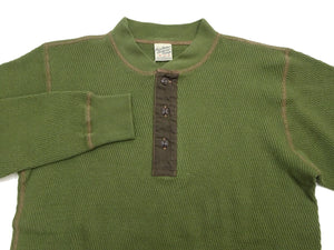 Buzz Rickson's Men's Vintage-Inspired Long-Sleeve Thermal Henley T-Shirt, 100% Cotton Waffle Knit, Three-Button Placket, Four-Needle Flatseams, Made in Japan (BR68130 149 Olive)