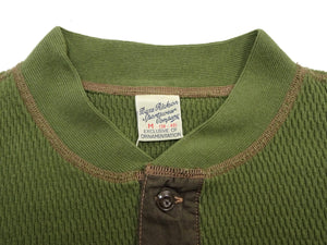 Buzz Rickson's Men's Vintage-Inspired Long-Sleeve Thermal Henley T-Shirt, 100% Cotton Waffle Knit, Three-Button Placket, Four-Needle Flatseams, Made in Japan (BR68130 149 Olive)