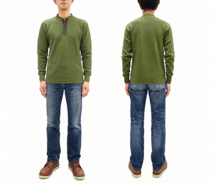 Buzz Rickson's Men's Vintage-Inspired Long-Sleeve Thermal Henley T-Shirt, 100% Cotton Waffle Knit, Three-Button Placket, Four-Needle Flatseams, Made in Japan (BR68130 149 Olive)