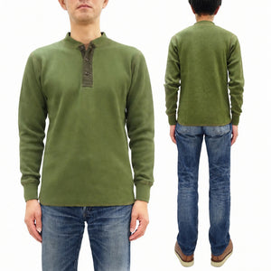 Buzz Rickson's Men's Vintage-Inspired Long-Sleeve Thermal Henley T-Shirt, 100% Cotton Waffle Knit, Three-Button Placket, Four-Needle Flatseams, Made in Japan (BR68130 149 Olive)