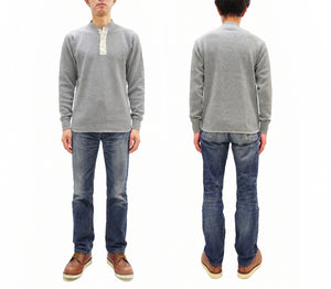 Buzz Rickson's Men's Vintage-Inspired Long-Sleeve Thermal Henley T-Shirt, 100% Cotton Waffle Knit, Three-Button Placket, Four-Needle Flatseams, Made in Japan (BR68130 113 Heather Gray)
