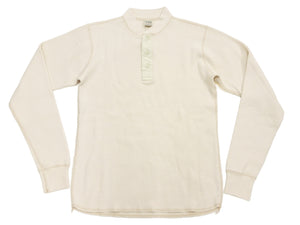 Buzz Rickson's Men's Vintage-Inspired Long-Sleeve Thermal Henley T-Shirt, 100% Cotton Waffle Knit, Three-Button Placket, Four-Needle Flatseams, Made in Japan (BR68130 109 Natural)