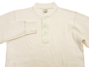 Buzz Rickson's Men's Vintage-Inspired Long-Sleeve Thermal Henley T-Shirt, 100% Cotton Waffle Knit, Three-Button Placket, Four-Needle Flatseams, Made in Japan (BR68130 109 Natural)