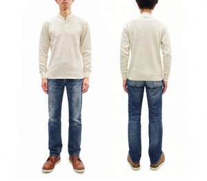 Buzz Rickson's Men's Vintage-Inspired Long-Sleeve Thermal Henley T-Shirt, 100% Cotton Waffle Knit, Three-Button Placket, Four-Needle Flatseams, Made in Japan (BR68130 109 Natural)