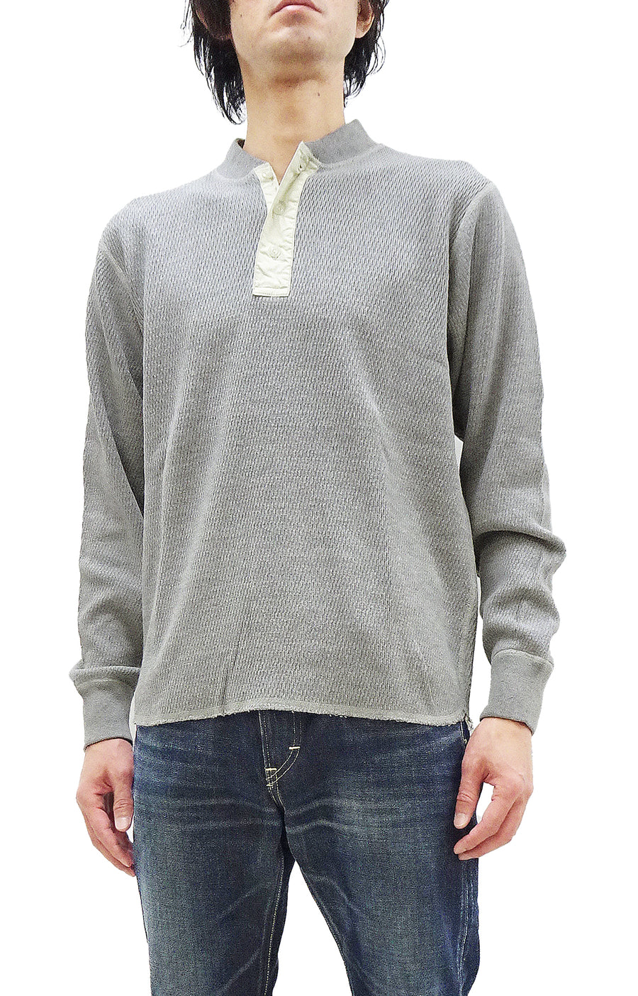 Waffle-Knit T-Shirt Plai Henley Sleeve Buzz shop Men\'s – Clothes Thermal Long RODEO-JAPAN Pine-Avenue Rickson