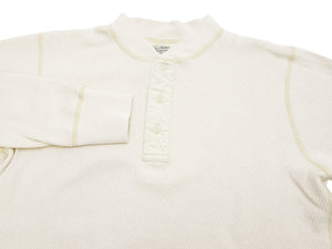 Buzz Rickson Waffle-Knit Thermal Henley T-Shirt Men's Long Sleeve Plain 3-Button Placket Heavyweight Thermal Tee BR68130 109 Natural